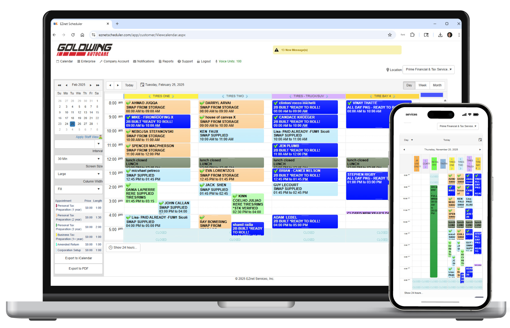 EZNet Scheduler automotive scheduling dashboard